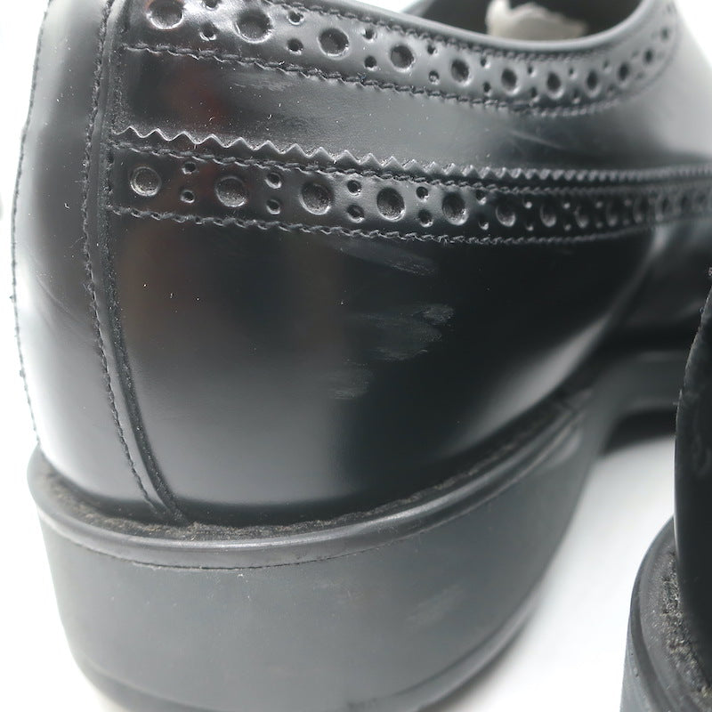 Prada Lace-Up Wingtip Brogue Shoes Black Brushed Leather Size 7