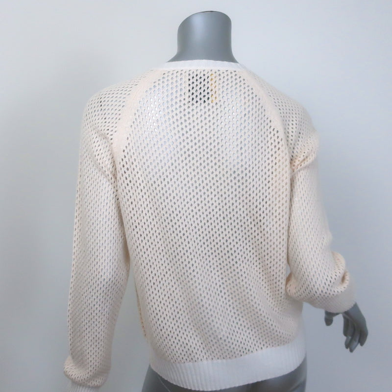Jumper 1234 Holey Cashmere Contrast Sweater Ivory Mesh Knit Size 1