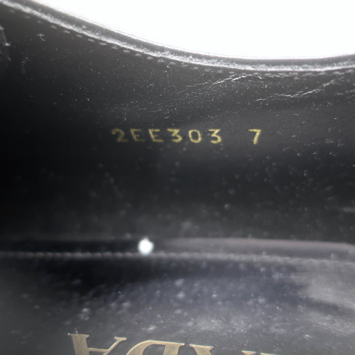 Prada Lace-Up Wingtip Brogue Shoes Black Brushed Leather Size 7