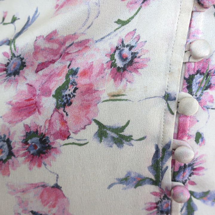 LoveShackFancy Delaney Button-Front Maxi Dress Cream Floral Print Silk Size 0