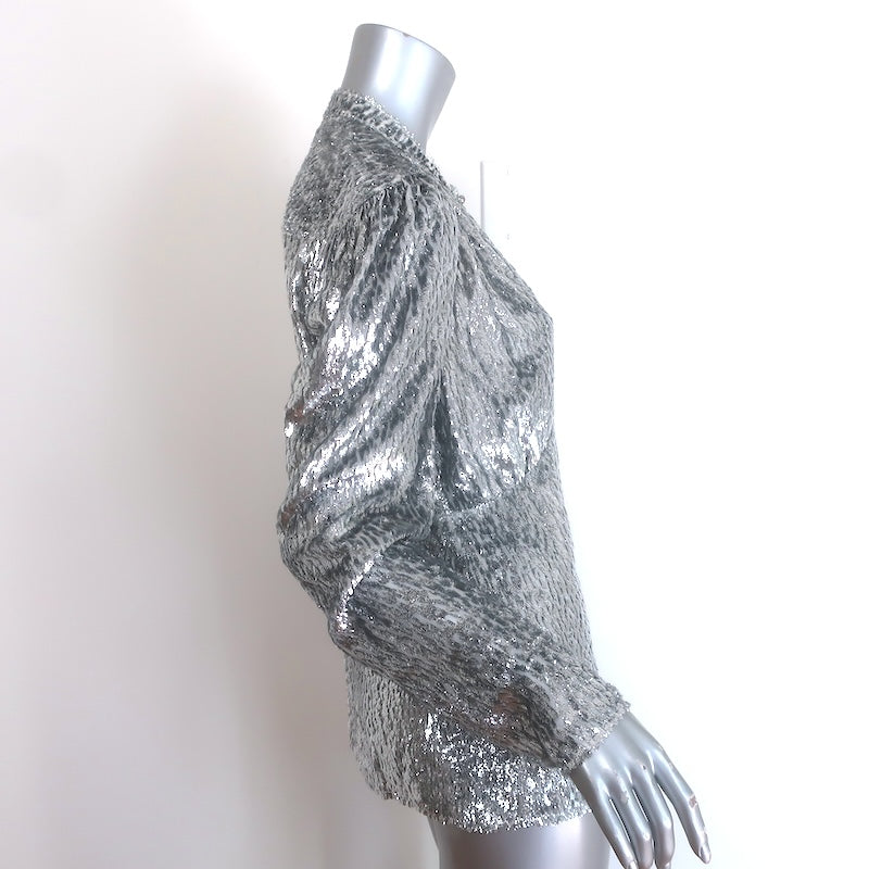 Paco Rabanne Lame Fil Coupe Button-Front Long Sleeve Blouse Silver Size 38