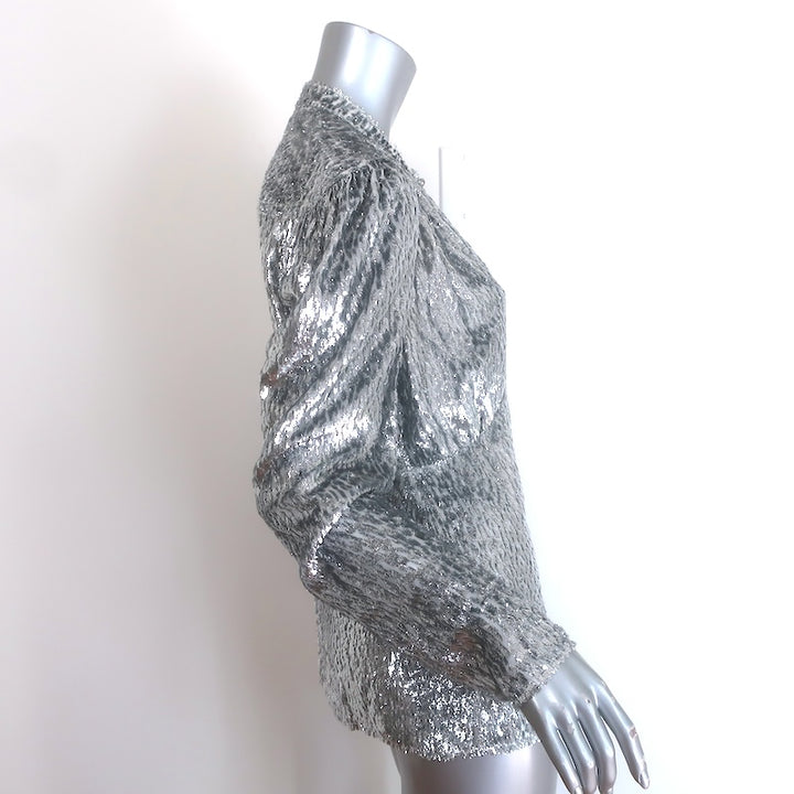Paco Rabanne Lame Fil Coupe Button-Front Long Sleeve Blouse Silver Size 38