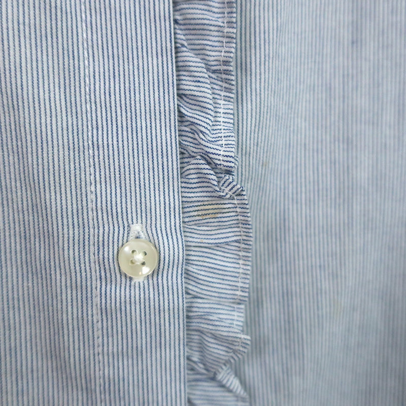 Trovata Birds of Paradis Helena Ruffle-Trim Shirt Blue Pinstripe Size Large