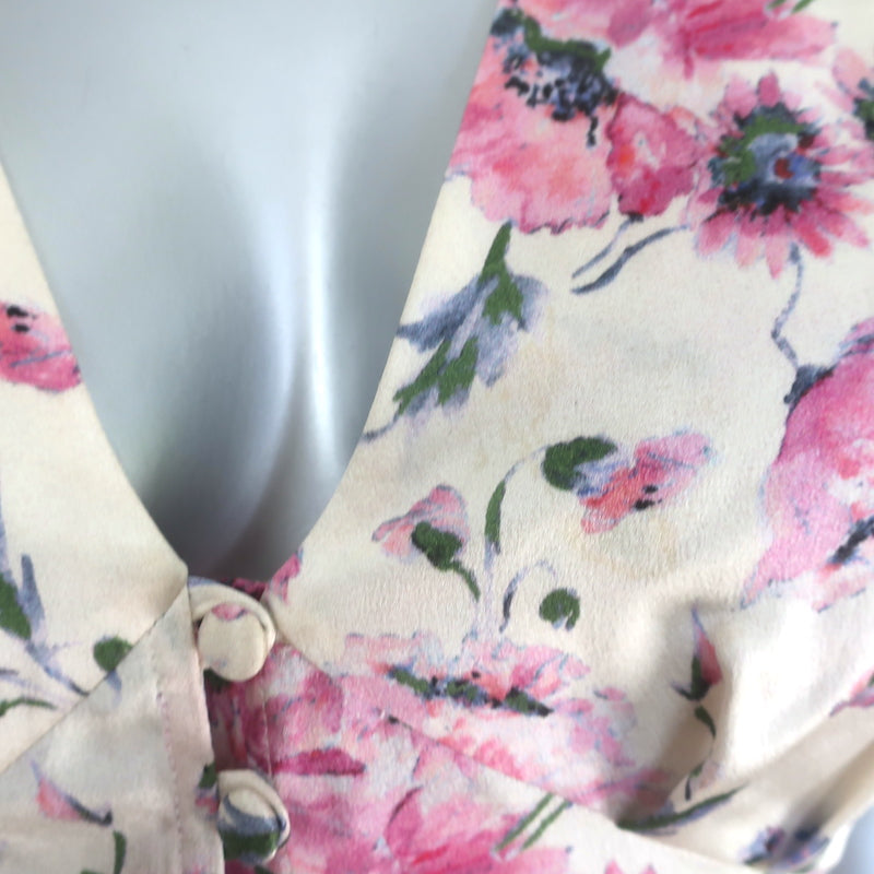 LoveShackFancy Delaney Button-Front Maxi Dress Cream Floral Print Silk Size 0
