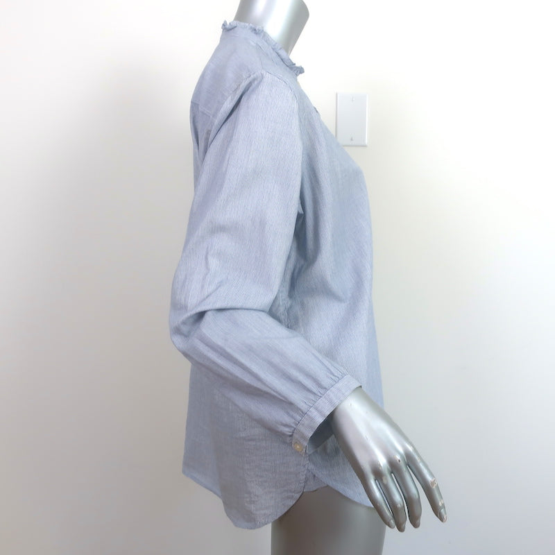 Trovata Birds of Paradis Helena Ruffle-Trim Shirt Blue Pinstripe Size Large
