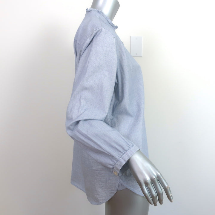 Trovata Birds of Paradis Helena Ruffle-Trim Shirt Blue Pinstripe Size Large