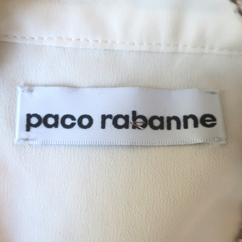 Paco Rabanne Lame Fil Coupe Button-Front Long Sleeve Blouse Silver Size 38