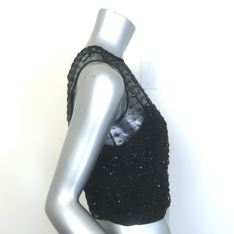 STAUD Seraphina Beaded Tulle Sleeveless Top Black Size 2 NEW