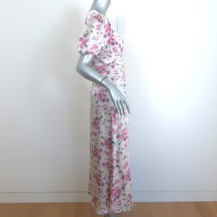LoveShackFancy Delaney Button-Front Maxi Dress Cream Floral Print Silk Size 0