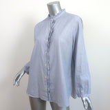 Trovata Birds of Paradis Helena Ruffle-Trim Shirt Blue Pinstripe Size Large
