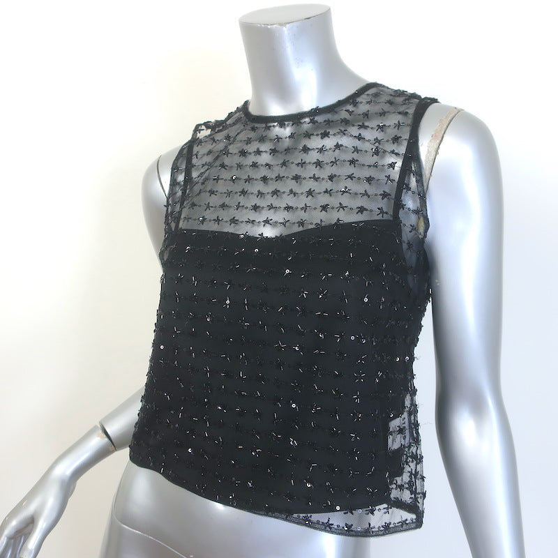 STAUD Seraphina Beaded Tulle Sleeveless Top Black Size 2 NEW
