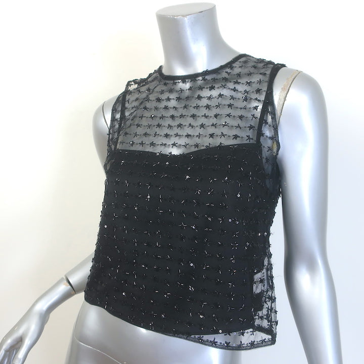 STAUD Seraphina Beaded Tulle Sleeveless Top Black Size 2 NEW