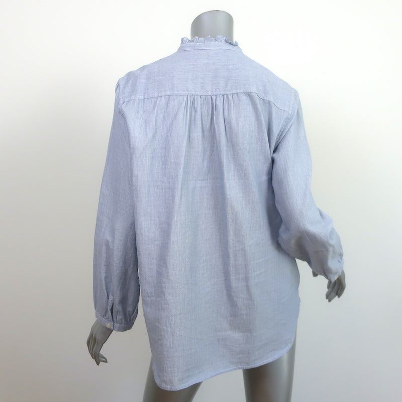 Trovata Birds of Paradis Helena Ruffle-Trim Shirt Blue Pinstripe Size Large