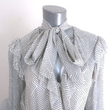 Zimmermann Pussy Bow Ruffled Maxi Dress White Zig Zag Print Crepe Size 1