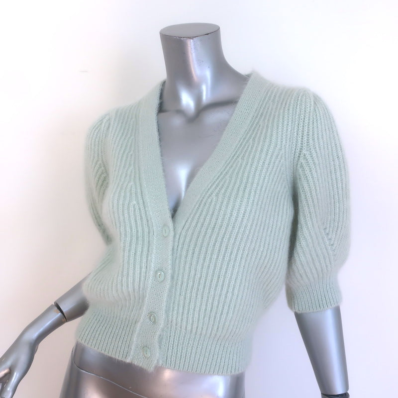 Celine Short Puff Sleeve Mohair Cardigan Mint Size Medium