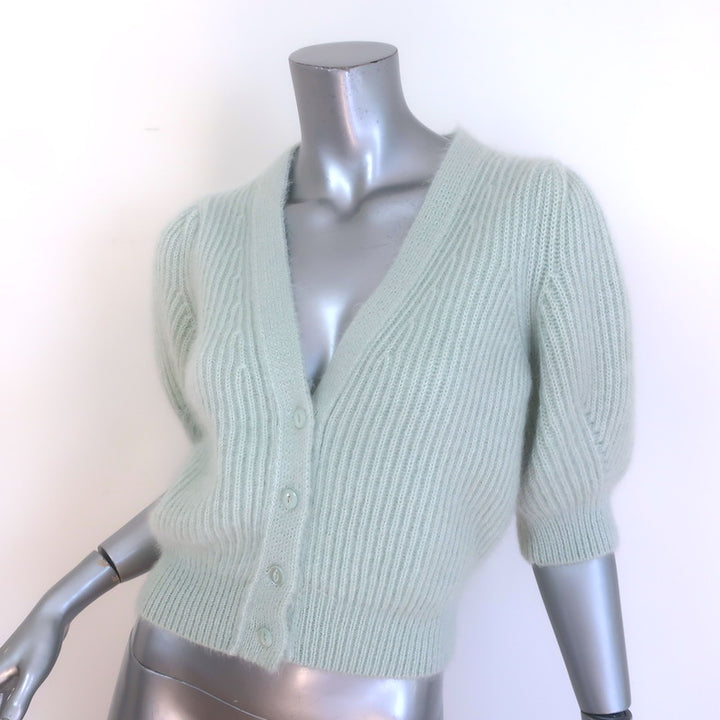 Celine Short Puff Sleeve Mohair Cardigan Mint Size Medium