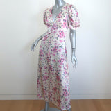 LoveShackFancy Delaney Button-Front Maxi Dress Cream Floral Print Silk Size 0