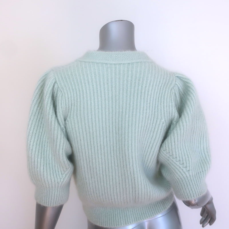 Celine Short Puff Sleeve Mohair Cardigan Mint Size Medium