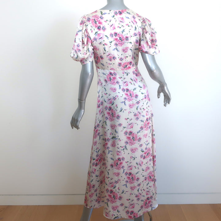 LoveShackFancy Delaney Button-Front Maxi Dress Cream Floral Print Silk Size 0