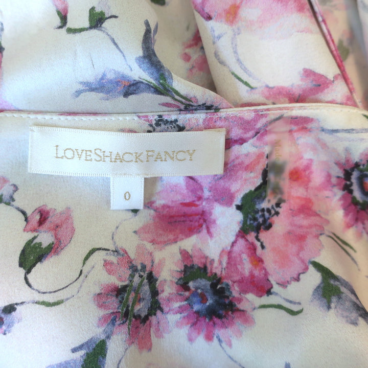 LoveShackFancy Delaney Button-Front Maxi Dress Cream Floral Print Silk Size 0