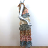 Zimmermann Tallow Tiered Midi Dress Ruffled Patchwork Floral Print Size 0P