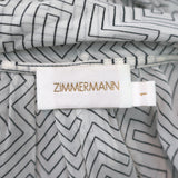 Zimmermann Pussy Bow Ruffled Maxi Dress White Zig Zag Print Crepe Size 1