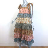 Zimmermann Tallow Tiered Midi Dress Ruffled Patchwork Floral Print Size 0P