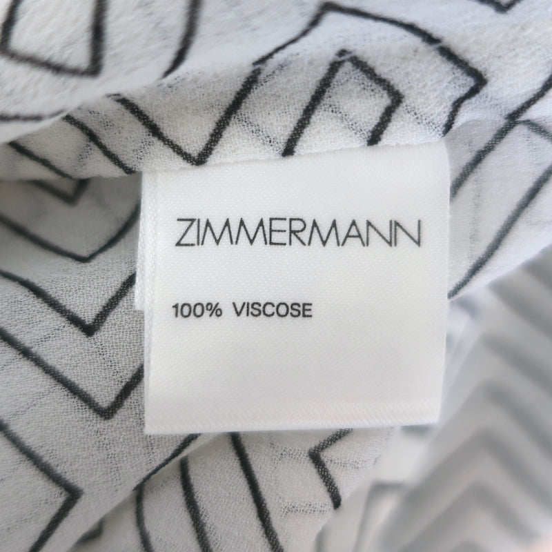 Zimmermann Pussy Bow Ruffled Maxi Dress White Zig Zag Print Crepe Size 1