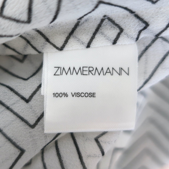 Zimmermann Pussy Bow Ruffled Maxi Dress White Zig Zag Print Crepe Size 1