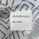 Zimmermann Pussy Bow Ruffled Maxi Dress White Zig Zag Print Crepe Size 1