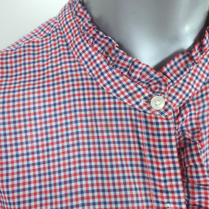 Trovata Birds of Paradis Helena Ruffle-Trim Shirt Red/Blue Mini Check Size Large