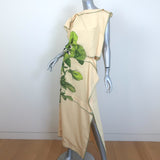 Kenzo Pansy Asymmetric Draped Midi Dress Pale Yellow Size 36