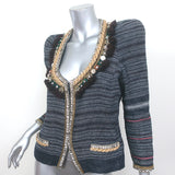 Isabel Marant Crystal-Embellished Jacket Flana Navy Striped Linen Size 3