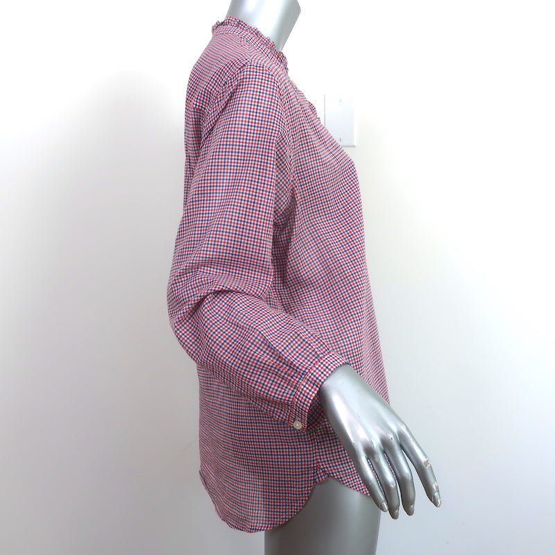 Trovata Birds of Paradis Helena Ruffle-Trim Shirt Red/Blue Mini Check Size Large