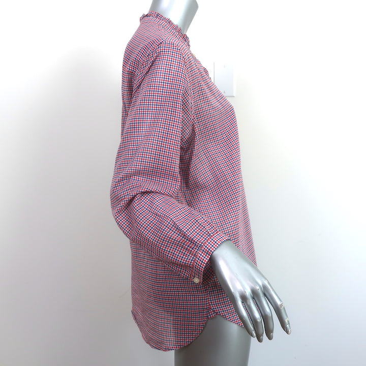 Trovata Birds of Paradis Helena Ruffle-Trim Shirt Red/Blue Mini Check Size Large