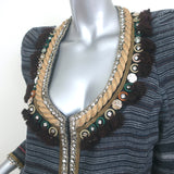 Isabel Marant Crystal-Embellished Jacket Flana Navy Striped Linen Size 3
