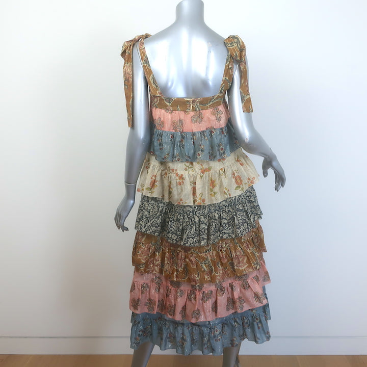 Zimmermann Tallow Tiered Midi Dress Ruffled Patchwork Floral Print Size 0P