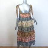 Zimmermann Tallow Tiered Midi Dress Ruffled Patchwork Floral Print Size 0P