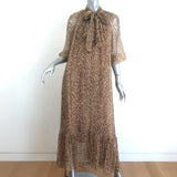 Zimmermann Espionage Leopard Print Pussy Bow Maxi Dress Brown Silk Crepe Size 1