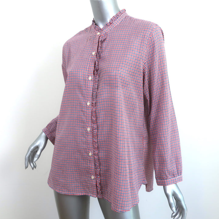Trovata Birds of Paradis Helena Ruffle-Trim Shirt Red/Blue Mini Check Size Large
