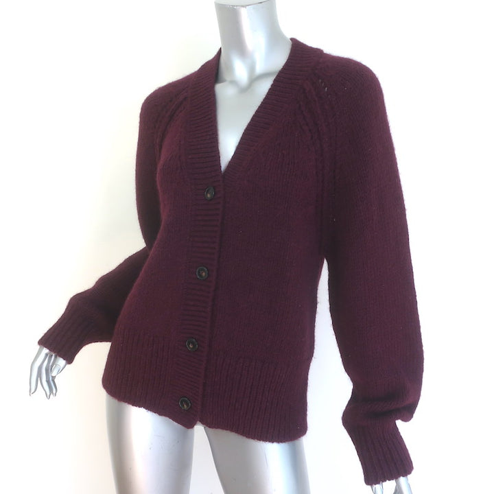 CLOSED V-Neck Cardigan Burgundy Alpaca-Wool Size Small