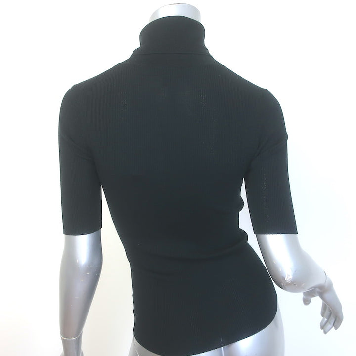 Theory Leenda R Short Sleeve Turtleneck Sweater Black Regal Wool Size Petite NEW