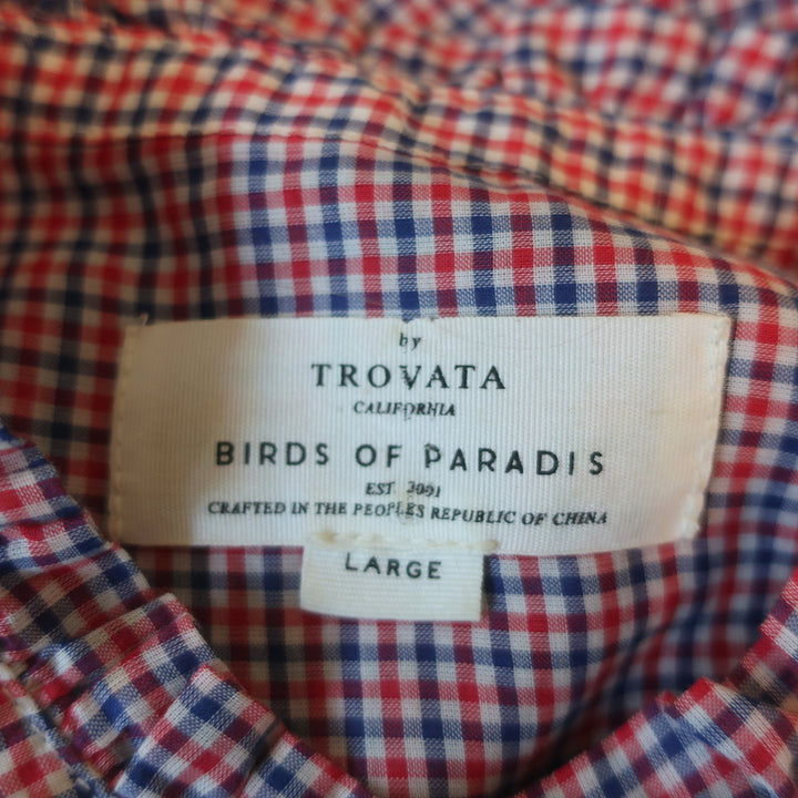 Trovata Birds of Paradis Helena Ruffle-Trim Shirt Red/Blue Mini Check Size Large