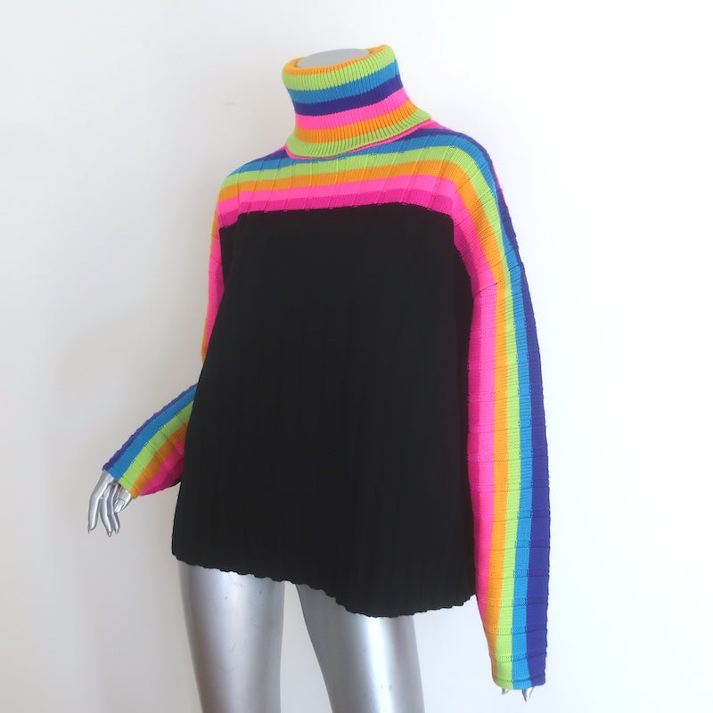 Christopher John Rogers Rainbow Striped Turtleneck Sweater Black Size Medium