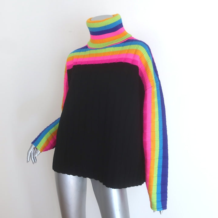Christopher John Rogers Rainbow Striped Turtleneck Sweater Black Size Medium
