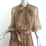 Zimmermann Espionage Leopard Print Pussy Bow Maxi Dress Brown Silk Crepe Size 1