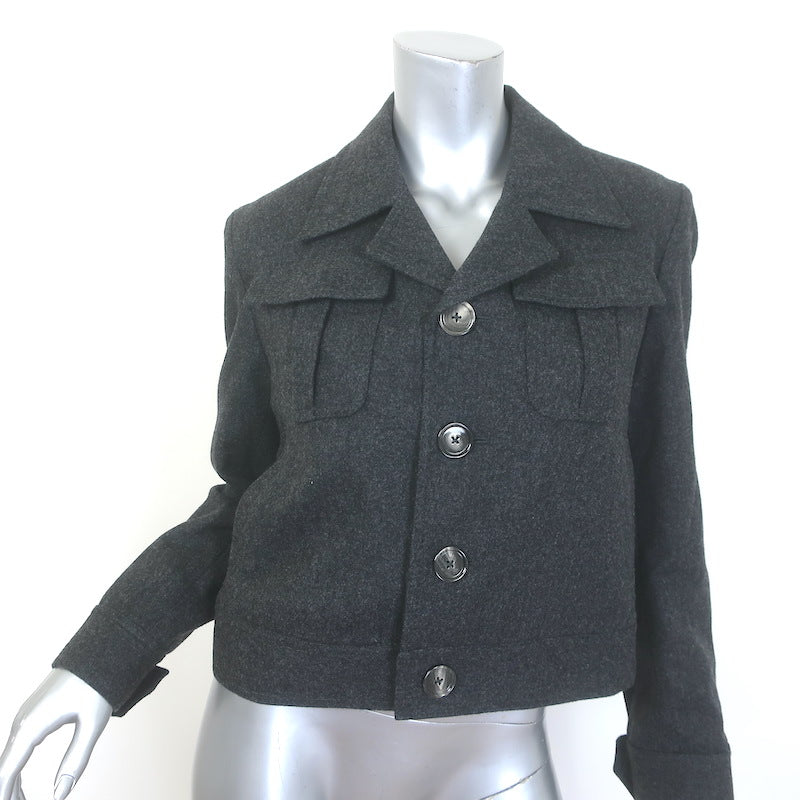 AMI Cropped Military Jacket Charcoal Virgin Wool Size 34