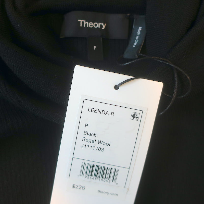 Theory Leenda R Short Sleeve Turtleneck Sweater Black Regal Wool Size Petite NEW