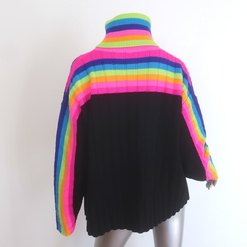 Christopher John Rogers Rainbow Striped Turtleneck Sweater Black Size Medium