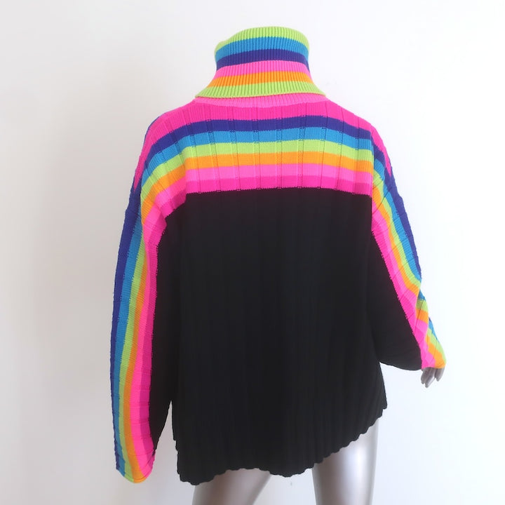 Christopher John Rogers Rainbow Striped Turtleneck Sweater Black Size Medium